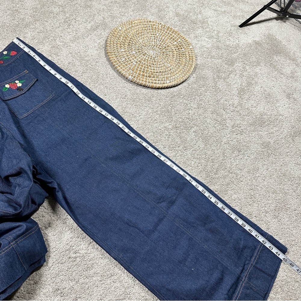 Smak Parlour Strawberry Blossom Embroidered Denim Wide Leg Pants High Rise 4X - Picture 15 of 16